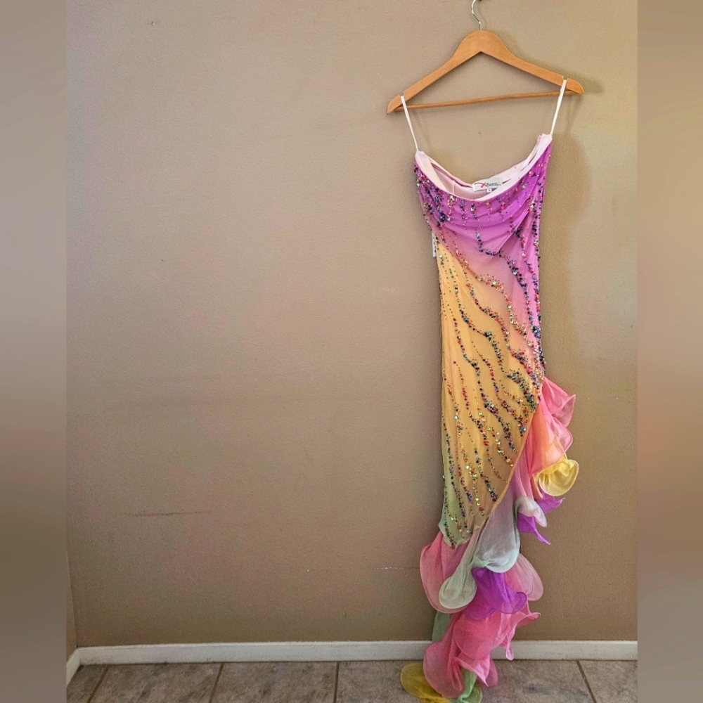 Multicolor Beaded Evening Gown